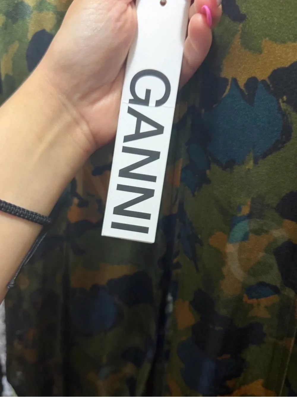 Ganni Camouflage A-Line Skirt in Olive, Black & Brown